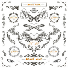 Wall Mural - set of vintage decorations flourishes elements.