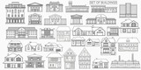 Fototapeta Sypialnia - Set of city buildings on a light gray background. Building icons. Outline style.	