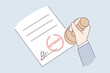 © Dzianis Vasilyeu - Verification and approval of official document concept. Human hand holding official stamp over approved document with signature vector illustration