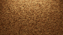 Natural, Wood Wall Background With Tiles. Timber, Tile Wallpaper With Diamond Shaped, 3D Blocks. 3D Render