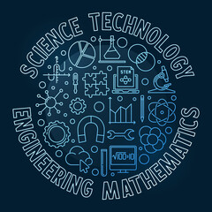 Wall Mural - Science and Mathematics STEM vector round blue banner