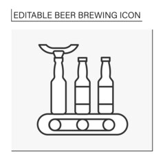 Wall Mural -  Bottling line icon. Pour beer in glass bottles. Manufacture. Beer brewing concept. Isolated vector illustration. Editable stroke