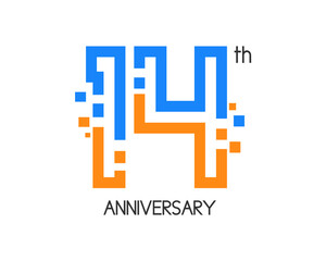 Wall Mural - 14 years anniversary logo design with digital concept and pixel icon