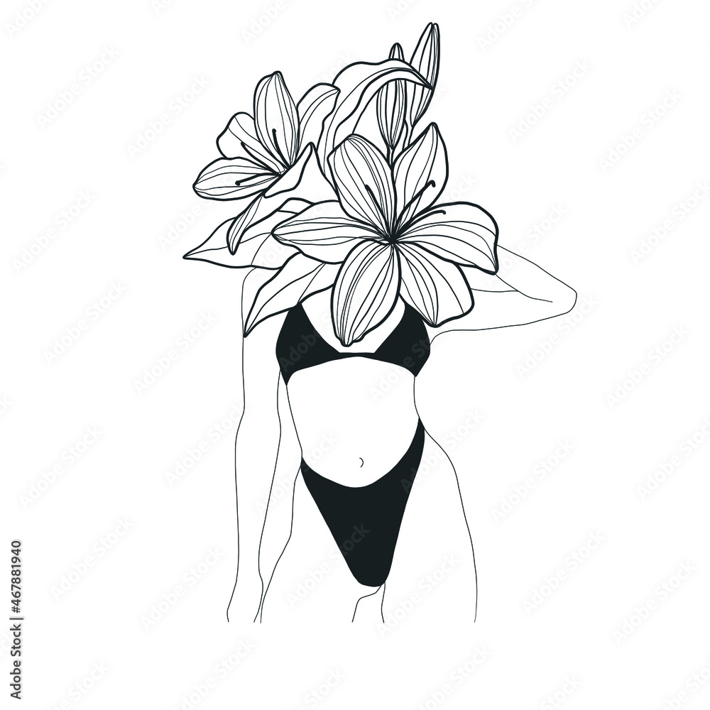 Female Figure with Flower Head Tattoo