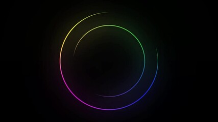 Poster - Abstract Glowing Neon Gradient Color Lights in a circle 4K Animation Loop. Modern colorful neon lights backdrop