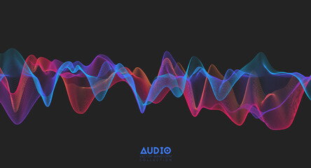 Poster - 3d audio soundwave. colorful music pulse oscillation. glowing impulse pattern