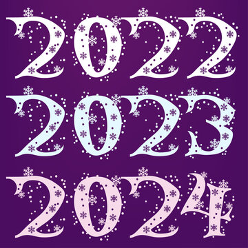 Numbers of New Year, Snowflakes Christmas Font. Vector