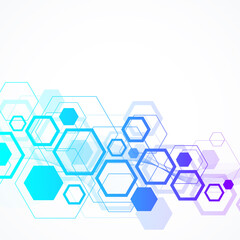 Poster - Abstract hexagonal background with waves. Hexagonal molecular structures. Futuristic technology background in science style. Graphic hex background for your design, illustration