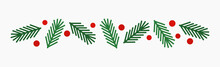 Christmas Fir Branches And Red Berries Border For Design.