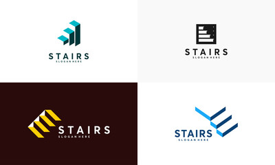 Wall Mural - set of simple stairs logo vector modern graphic, stairway logo symbol icon