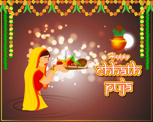 Wall Mural - Illustration for the chhath puja-indian festival.