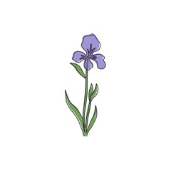 Wall Mural - One continuous line drawing beauty fresh perennial plants for wall decor home art poster print. Decorative iris flower concept for invitation card. Modern single line draw design vector illustration