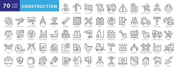 outline web icons set - construction, home repair tools. thin line web icons collection. simple vect