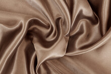 Dark Brown Fabric Texture Background, Detail Of Silk Or Linen Pattern.