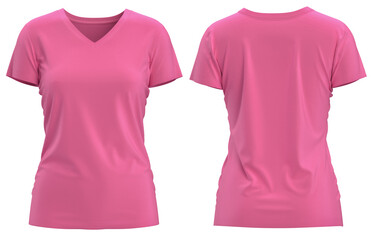 Canvas Print - [ PINK ] 3D rendering T-shirt V Neck Short Sleeve Front and Back