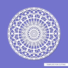 Decorative panel with a mandala. Round openwork element. Abstract floral pattern, carved decor, magic circle. Oriental motive. Vector layout for printing or plotter laser cutting of metal, paper, wood