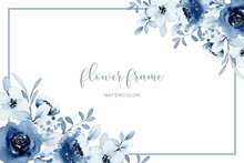 Blue White Flower Frame With Watercolor