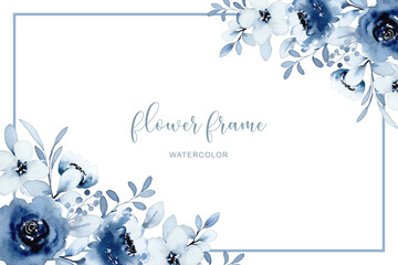 Wall Mural - Blue white flower frame with watercolor