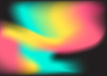 Abstract Blur Fluid Shapes Wave Pattern, Wavy Liquid Trendy Background. Retro Gradient Texture Graphic Design Vector Template Copy Space Poster Layout Flyer Banner Cover Black Cyan Yellow Pink Neon