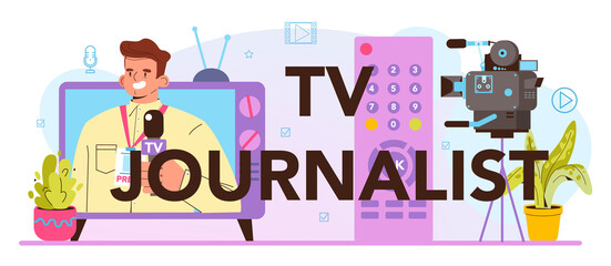 Wall Mural - TV journalist typographic header. Television host in a studio