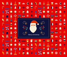 Christmas Decorative Illustration With Santa Claus And Decorative Holiday New Year Symbols And Decorative Elements