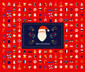 Wall Mural - christmas decorative illustration with santa claus and decorative holiday new year symbols and decor