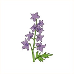 Wall Mural - One continuous line drawing beauty fresh larkspur for home decor wall art poster print. Decorative perennial flower delphinium for wedding invitation card. Single line draw design vector illustration