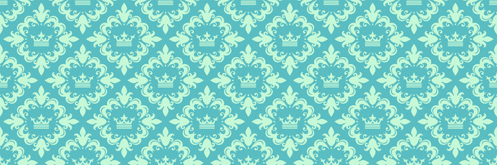 Sticker - Tiled background pattern with beautiful floral ornament on blue and green background for your design. Seamless background for wallpaper, textures. Vector illustration.