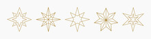 Gold Christmas Stars Line Icons.