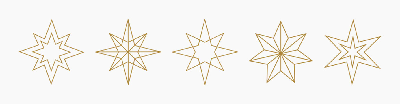 gold christmas stars line icons.