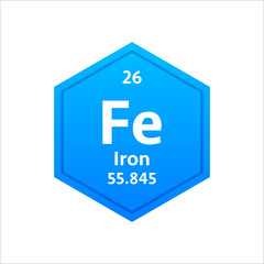 Iron symbol. Chemical element of the periodic table. Vector stock illustration.