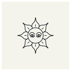 Wall Mural - linear image of the sun. symbolic celestial object with eyes. outline drawing. vector illustration