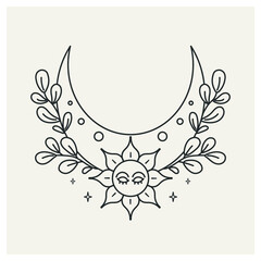Wall Mural - sun and moon among the branches. power of nature. celestial objects. symbolism. vector illustration