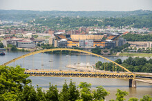 View Of Pittsburgh Bridge And Heinz Field Stadium Of The Steelers.