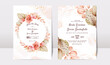 © KeepMakingArt - Floral wedding invitation template set with brown and peach roses flowers and leaves decoration. Foliage card design concept