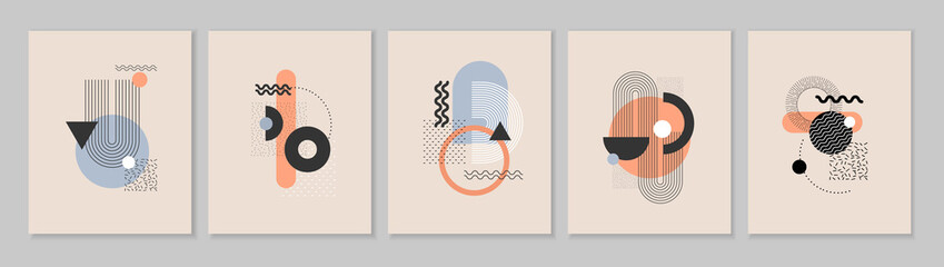 Abstract Bauhaus or Memphis geometric shapes and composition. Retro elements, geometric pattern for banner, poster, leaflet. Design background vector geometric