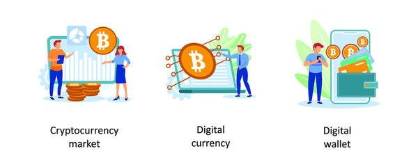 Poster - cryptocurrency market, digital currency, digital wallet. digital money abstract concept vector illus