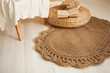 © Maria - Cozy bohemian home decor details in light colors, handmade jute rug
