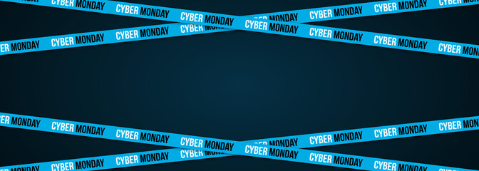 Blue ribbons for cyber monday sale. Crossed ribbons. Big sale. Graphic elements. Vector illustration