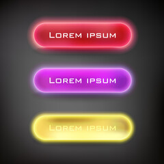 Wall Mural - Buttons set web neon on background color black