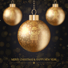 Wall Mural - Christmas greeting card, design of xmas balls with dark background