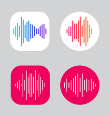 Four Icons Design with Waves of the equalizer. EQ Vector Illustration. Voice Memo Recorder Icon. Square and Cirlce Shape.