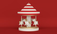 Carousel With Cute White Horses. 3d Rendering