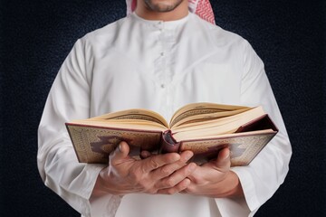 Wall Mural - Person hand, prayer, holding a Holy book