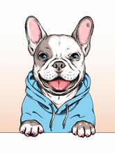 French Bulldog Illustration. Happy Dog ​​sketch. Image For Printing On Any Surface	
