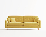 Fototapeta  - 3d rendering of an isolated modern yellow tufted mid century cosy lounge sofa 
