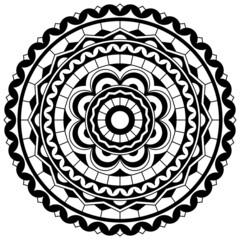 Sticker - Beautiful black and white mandala with geometric patterns. Coloring book for adults. Vector design.