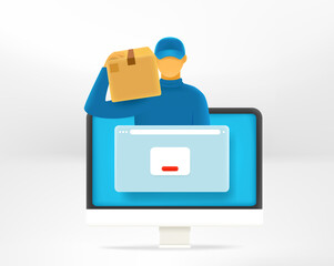 Poster - Online shopping vector concept. Man delivering goods