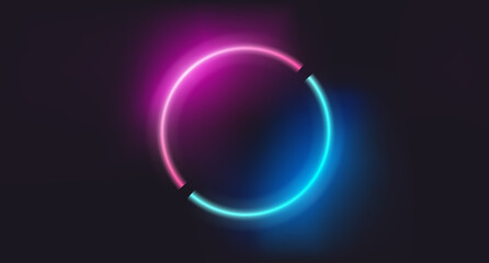 Poster - Neon glowing circle elements on dark background