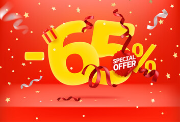 Poster - Sixty five percent sale off special offer vector promo banner